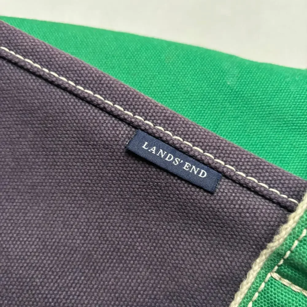 Lands End Black Green Canvas Zip Boat Tote Bag Embroidered Meyer 17x26